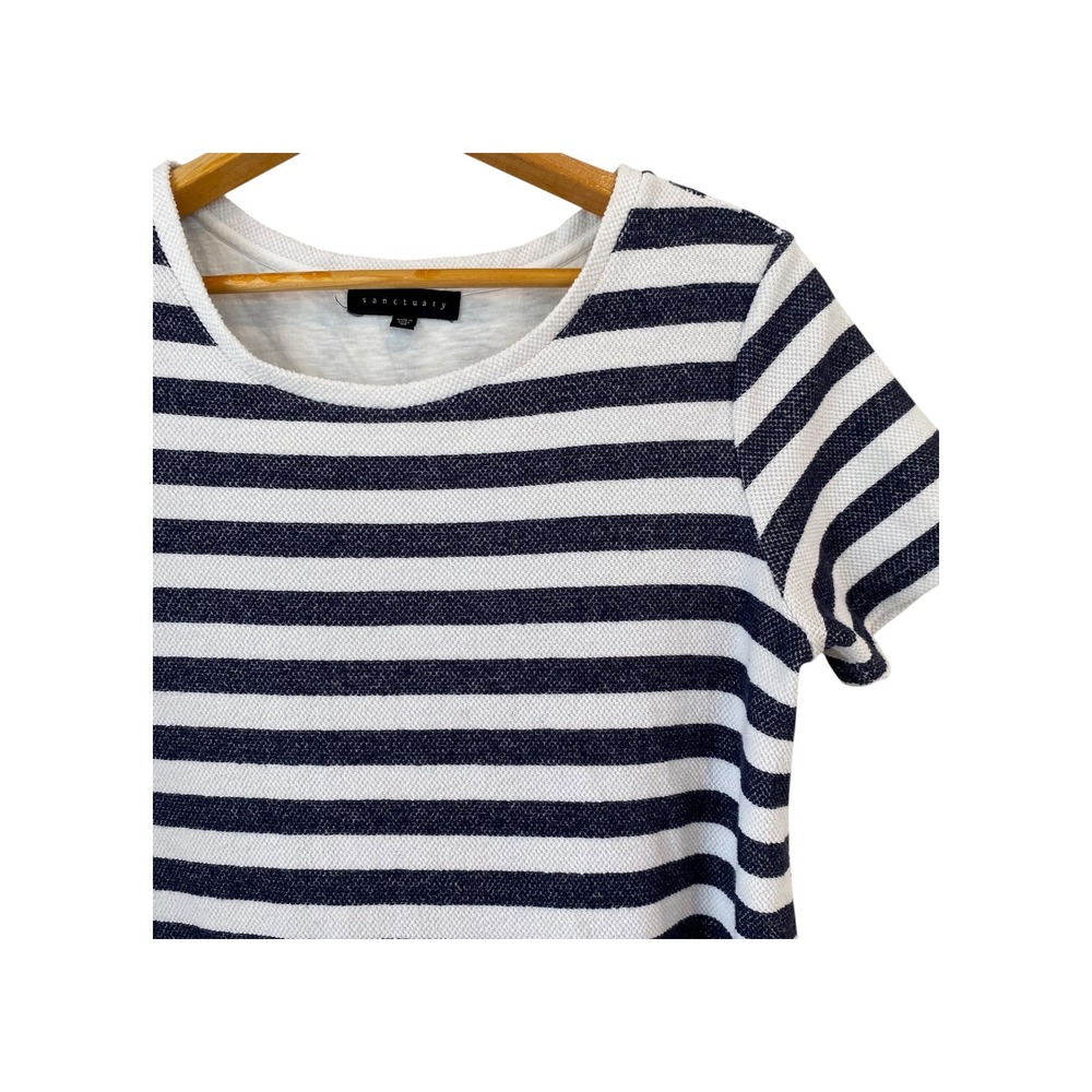 Sanctuary Womens Tunicโ Top Medium Blue White Striped Short Sleeve Blouse